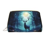 LPSRTWE Travel Makeup Bag for Women Large Capacity Cosmetic Bags PU Leather Waterproof Toiletry Bag Moonlight deer Makeup Pouch Portable Wide Open Make Up Organizer with Zipper, White, One Size