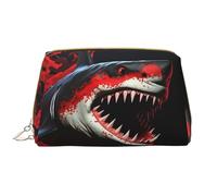 LPSRTWE Travel Makeup Bag for Women Large Capacity Cosmetic Bags PU Leather Waterproof Toiletry Bag Red-black shark Makeup Pouch Portable Wide Open Make Up Organizer with Zipper, White, One Size