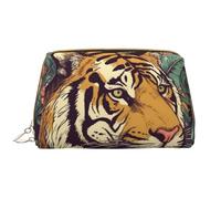 LPSRTWE Travel Makeup Bag for Women Large Capacity Cosmetic Bags PU Leather Waterproof Toiletry Bag Tropical tiger Makeup Pouch Portable Wide Open Make Up Organizer with Zipper, White, One Size