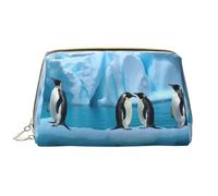 LPSRTWE Travel Makeup Bag for Women Large Capacity Cosmetic Bags PU Leather Waterproof Toiletry Bag Penguins On The Iceberg Makeup Pouch Portable Wide Open Make Up Organizer with Zipper, White, One