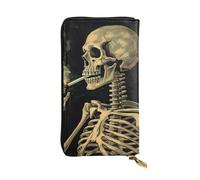 LPSRTWE Ultra Slim Thin Leather Women Wallet A Skeleton with Burning Cigarette Long Coin Purse Credit Card Holder Bifold Clutch, Black, One Size, Classic