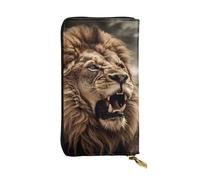 LPSRTWE Ultra Slim Thin Leather Women Wallet Angry Lion Long Coin Purse Credit Card Holder Bifold Clutch, Black, One Size, Classic