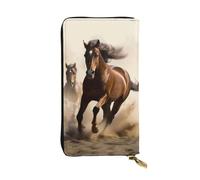 LPSRTWE Ultra Slim Thin Leather Women Wallet Animals Horse Running Long Coin Purse Credit Card Holder Bifold Clutch, Black, One Size, Classic