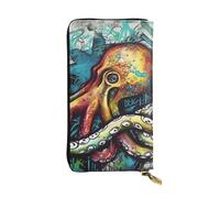 LPSRTWE Ultra Slim Thin Leather Women Wallet Color Graffiti Octopus Long Coin Purse Credit Card Holder Bifold Clutch, Black, One Size, Classic