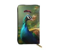 LPSRTWE Ultra Slim Thin Leather Women Wallet Colorful Peacock Long Coin Purse Credit Card Holder Bifold Clutch, Black, One Size, Classic