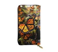 LPSRTWE Ultra Slim Thin Leather Women Wallet Heaps of Orange Monarch Butterflies Long Coin Purse Credit Card Holder Bifold Clutch, Black, One Size, Classic
