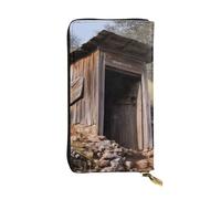 LPSRTWE Ultra Slim Thin Leather Women Wallet Old Ancient Outhouse Long Coin Purse Credit Card Holder Bifold Clutch, Black, One Size, Classic