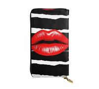 LPSRTWE Ultra Slim Thin Leather Women Wallet Red Lips Kiss Long Coin Purse Credit Card Holder Bifold Clutch, Black, One Size, Classic