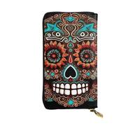 LPSRTWE Ultra Slim Thin Leather Women Wallet Sugar Skulls Day of the Dead Long Coin Purse Credit Card Holder Bifold Clutch, Black, One Size, Classic
