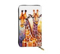 LPSRTWE Ultra Slim Thin Leather Women Wallet Watercolor Giraffes Long Coin Purse Credit Card Holder Bifold Clutch, Black, One Size, Classic