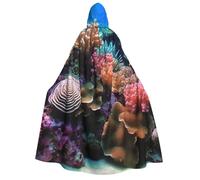 LPSRTWE Underwater world coral Hooded Cloak Full Length Hooded Robe Witch Cape Halloween Cosplay Costumes for Women Men