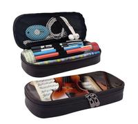 LPSRTWE Violin Sheet Music Pencil Case Large Capacity Pen Pouch Leather Zipper Pencil Box Holder Portable Pen Bag for Women Men