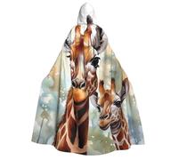 LPSRTWE Watercolor Deer Giraffe Hooded Cloak Full Length Hooded Robe Witch Cape Halloween Cosplay Costumes for Women Men
