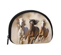 LPSRTWE Watercolor Giraffes Mini Coin Purse Pouch Change Holder, Shell Shape Zip Around Wallet,Credit Card Holder for Women, Three Running Horses, One Size