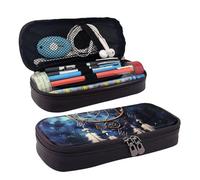 LPSRTWE White fantasy dream catcher Pencil Case Large Capacity Pen Pouch Leather Zipper Pencil Box Holder Portable Pen Bag for Women Men