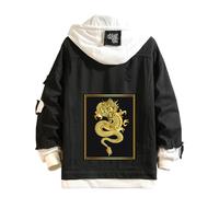 Lpstop Chinese Dragon Denim Jacket Dragon Hand Drawn Style Hoodie Animal Print Lightweight Jacket Coat for Teens