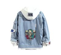 Lpstop Skull Rose Denim Hoodie Skull Print Jacket Rose Flower Hoodie Denim Jacket for Women Men