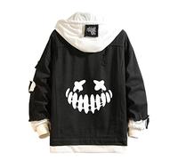 Lpstop Smile Happy Face Denim Jacket Novelty Smile Hoodie Spring Autumn Jacket for Teen Adult