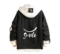 Lpstop Smile Happy Face Denim Jacket Novelty Smile Hoodie Spring Autumn Jacket for Teen Adult