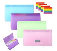 LPVVPEZ 4 Pack Expanding File Folder,A6 Size Portable Accordion Folder with 13 Pockets with Colored Tags, Flash Card Holder Suitable for Documents Bills Drawing Paper and Receipts (17.8x10.6x3 cm)