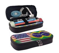 LPWTYCBV American and Brazilian Flags Printed Leather Pencil Case with Zipper Seal is Very Suitable for Daily Use.