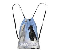 LPWTYCBV Black And White Horses Running Print Ultra-Lightweight 14l Reusable Polyester Travel Backpack For Shopping, Commuting, And Everyday Carry
