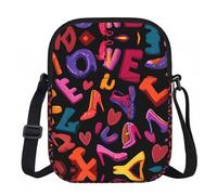 LPWTYCBV _Cartoon_Letters_Love_Heels1 Printed Zipper Messenger Bag Lightweight Waterproof 600d Oxford Cloth, Adjustable Shoulder Strap