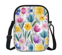 LPWTYCBV _Cartoon_Spring_Watercolors_Flowers1 Printed Zipper Messenger Bag Lightweight Waterproof 600d Oxford Cloth, Adjustable Shoulder Strap