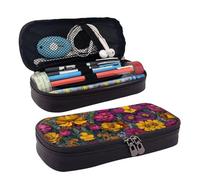 LPWTYCBV Complex Flowers Printed Leather Pencil Case with Zipper Seal is Very Suitable for Daily Use.