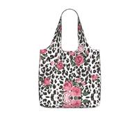 LPWTYCBV Cute Pink Rose Mix Leopard Pattern Print Storage Bag With A Drawstring Backpack With Ripstop Polyester Fabric