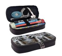 LPWTYCBV Cute Raccoon Printed Leather Pencil Case with Zipper Seal is Very Suitable for Daily Use.