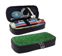 LPWTYCBV Green Sequin Sparkle Printed Leather Pencil Case with Zipper Seal is Very Suitable for Daily Use.