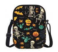 LPWTYCBV Halloween Skeleton Bat Printed Zipper Messenger Bag Lightweight Waterproof 600d Oxford Cloth, Adjustable Shoulder Strap