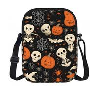 LPWTYCBV Halloween Skeleton Bat Printed Zipper Messenger Bag Lightweight Waterproof 600d Oxford Cloth, Adjustable Shoulder Strap