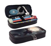 LPWTYCBV Halloween Witch Flying Printed Leather Pencil Case with Zipper Seal is Very Suitable for Daily Use.