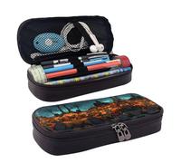 LPWTYCBV Horror Pumpkin Cemetery Printed Leather Pencil Case with Zipper Seal is Very Suitable for Daily Use.