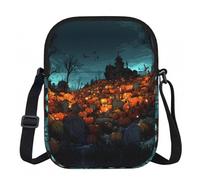LPWTYCBV Horror Pumpkin Cemetery Printed Zipper Messenger Bag Lightweight Waterproof 600d Oxford Cloth, Adjustable Shoulder Strap