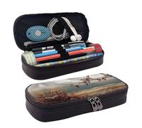 LPWTYCBV Hunting Flying Wild Ducks Printed Leather Pencil Case with Zipper Seal is Very Suitable for Daily Use.