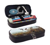 LPWTYCBV Hunting Flying Wild Printed Leather Pencil Case with Zipper Seal is Very Suitable for Daily Use.