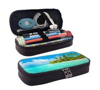 LPWTYCBV Island with Sandy Beach and Palm Tree Printed Leather Pencil Case with Zipper Seal is Very Suitable for Daily Use.