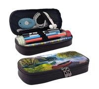 LPWTYCBV Lake with Boats Canoes Park Printed Leather Pencil Case with Zipper Seal is Very Suitable for Daily Use.