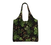 LPWTYCBV _Leopard_Print_Clover_Leaves_1 Print Canvas Tote Bags Durable 100% Polyester Fiber,For Shopping, Travel, And Daily Use