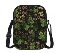 LPWTYCBV _Leopard_Print_Clover_Leaves_1 Printed Zipper Messenger Bag Lightweight Waterproof 600d Oxford Cloth, Adjustable Shoulder Strap
