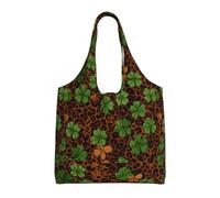 LPWTYCBV _Leopard_Print_Clover_Leaves Print Canvas Tote Bags Durable 100% Polyester Fiber,For Shopping, Travel, And Daily Use