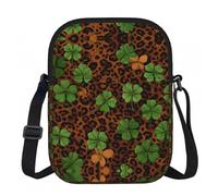 LPWTYCBV _Leopard_Print_Clover_Leaves Printed Zipper Messenger Bag Lightweight Waterproof 600d Oxford Cloth, Adjustable Shoulder Strap