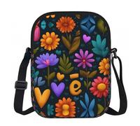 LPWTYCBV Love Flowers Printed Zipper Messenger Bag Lightweight Waterproof 600d Oxford Cloth, Adjustable Shoulder Strap