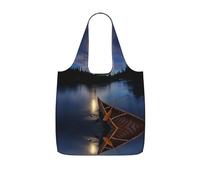LPWTYCBV Moonlit Canoe Allagash River Print Storage Bag With A Drawstring Backpack With Ripstop Polyester Fabric