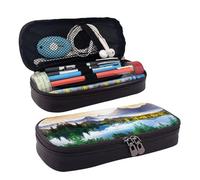 LPWTYCBV Mountain Lake View Sunny Day Nature Printed Leather Pencil Case with Zipper Seal is Very Suitable for Daily Use.