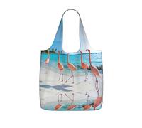 LPWTYCBV Pink Flamingo On Beach Print Storage Bag With A Drawstring Backpack With Ripstop Polyester Fabric
