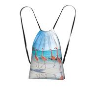 LPWTYCBV Pink Flamingo On Beach Print Ultra-Lightweight 14l Reusable Polyester Travel Backpack For Shopping, Commuting, And Everyday Carry